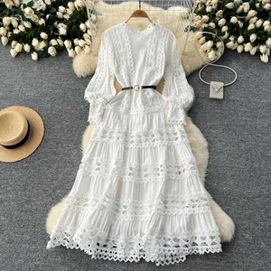 LE2618 all'ingrosso 2024 autunno abiti da donna eleganti Vintage manica lunga o-collo <span class=keywords><strong>in</strong></span> vita sottile a-line cavo <span class=keywords><strong>in</strong></span> <span class=keywords><strong>pizzo</strong></span> abito da donna - Product Image 5