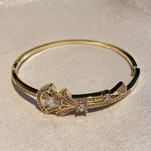 Fashion <b>Bangle</b> <b>Copper</b> Inlaid Zircon Horseshoe Buckle Micro Insert Women's Jewelry Gift Golden White Zircon - Product Image 2