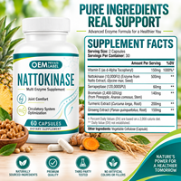 Capsules de Nattokinase à Marque Blanche OEM, Extrait de Soja Fermenté, Curcuma, Soutien à la Mobilité Articulaire, 60 Capsules
