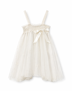 Elegante Vestido de Tul para Niña con Estampado de Estrellas en Color Marfil y Corsé Fruncido para Bodas - Product Image 5