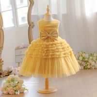 Robe de princesse pour filles, sans manches, en tulle à volants, avec décoration en nœud, pour anniversaire, banquet, défilé, fête