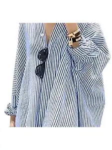 New Loose Plus Size Cotton And Linen Striped Shirt Dress