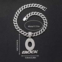 Alliage de hip hop plaqué couleur métal argenté avec collier pendentif lettre O BLOCK strass bling