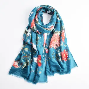 Wholesale 2020 new design cheap factory scarves fashion elegant red floral printed ladies long designer head scarf