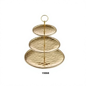 Soporte de pastel redondo de 3 niveles de Metal dorado martillado elegante soporte de pastel para decoración de fiestas de boda - Product Image 1