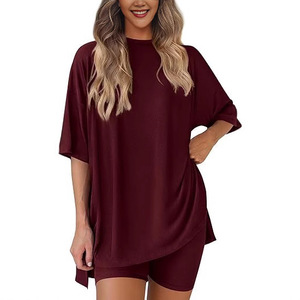 Ensemble décontracté pour femme, col rond, short ample fendu, couleur unie, pantalon trois-quarts, style japonais coréen, tailles XS S M L XL XXL - Product Image 4