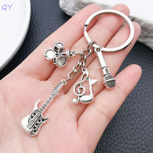 QY Musical Instrument Metal Key Chain Alloy <b>Keyring</b> Guitar Microphone Drum Note Pendant Gift Accessory - Product Image 4