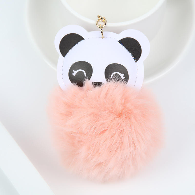 Animal Panda Pom Poms Keychains Fluffy Pompoms Faux Rabbit Fur Ball Panda Key Ring Girls Women Bag Charm Accessories