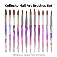 Pinceaux à ongles en acrylique Kolinsky professionnels personnalisables, manche en cristal violet irisé pour salon et manucure DIY à domicile