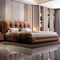 Cadre de lit de luxe rembourré en cuir souple, mobilier de chambre au design minimaliste, cadre de lit à motif gaufré pour la maison