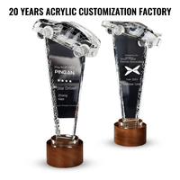 Hoteam - Trofeo de Acrílico Grabado con Láser Personalizado, Placa de Cristal con Base de Madera, Premio Corporativo, Reconocimiento, Venta al por Mayor, OEM