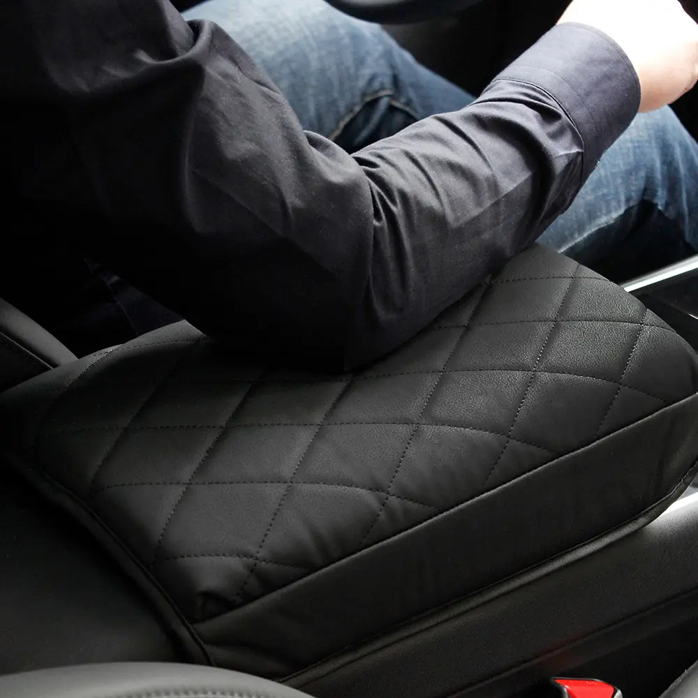 Car Center Console Cover Armrest Cushion Black Auto Arm Rest Pad Leather Middle Consoles Protector Hand Rest For Tesla Model 3/Y