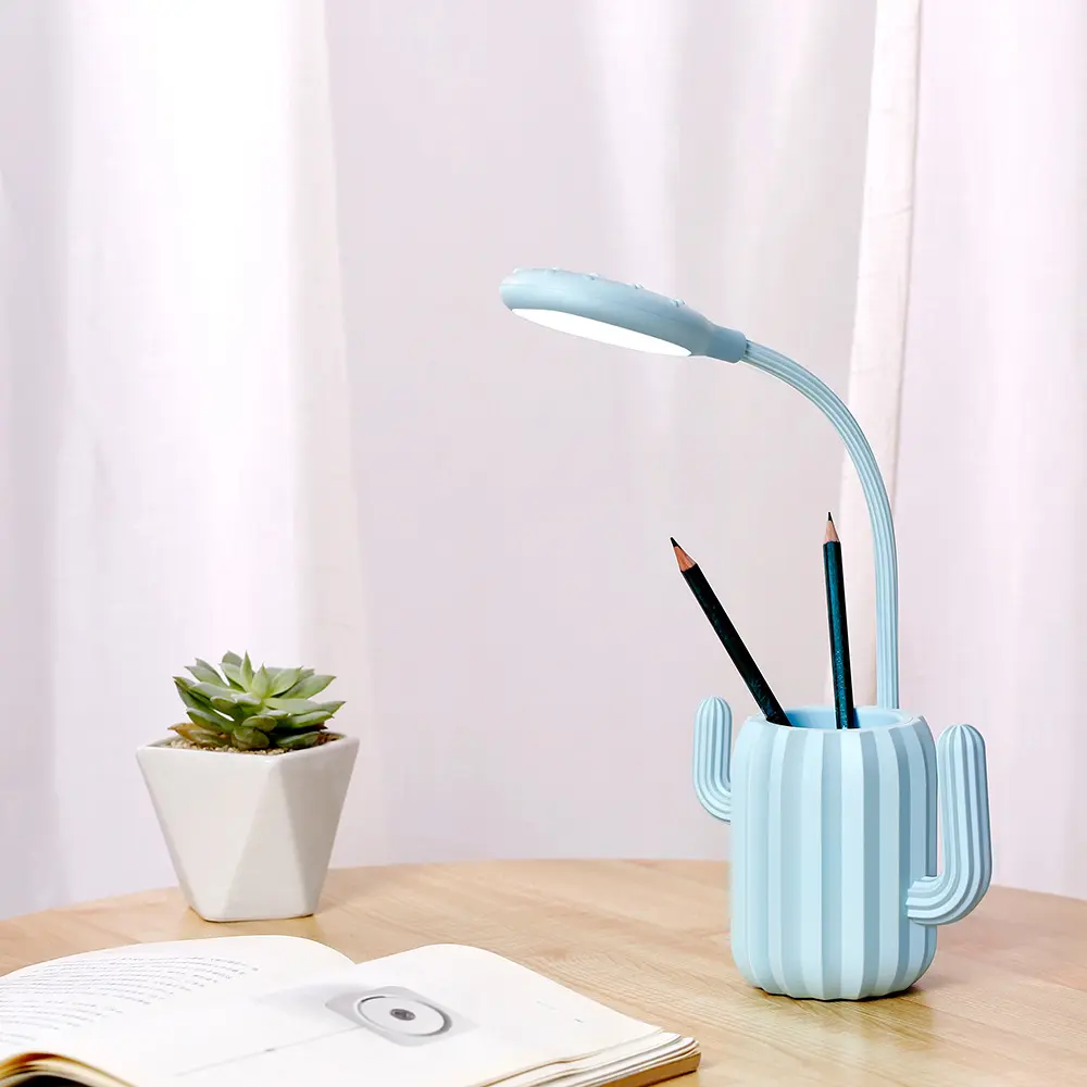 Creativo Cactus táctil Led de noche lámparas de mesa con sostenedor de la pluma protección de ojo libro de la luz de lectura