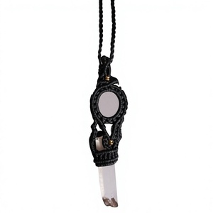 Handmade Brass Black Macrame Quartz Pendant <b>Rope</b> <b>Chain</b> Boho Necklace Natural Stone Bezel Setting Adjustable for Everyday Wear - Product Image 1