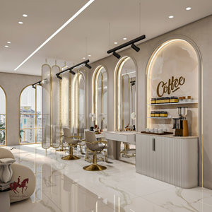 Moderna Estación de Barbería de Lujo en Dorado y Negro con Material de Madera y Espejo de Salón para Salones de Belleza Comerciales - Product Image 2