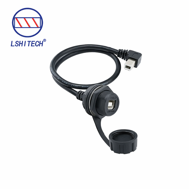 Thread Lock Type B Panel Mount Cable USB-B Female to Type B 90 Angle Male Extension Cable Printer Panel Mounting Socket