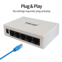 Switch Ethernet Gigabit 5 Port Mini Tanpa Manajemen, Switch Jaringan 10/100/1000Mbps, Switch Desktop Kapasitas 10G, Casing Plastik