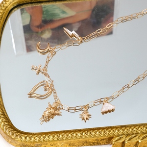 ZL-50 Wholesale Women Fashion Gold Alloy Pearl <strong>Neck</strong> Jewelry Angel <strong>Cloud</strong> Hollow Heart Lightning Star Moon Necklace - Product Image 4