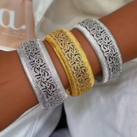 Ensemble de bracelet et bague vintage à motif floral, en cuivre plaqué or, serti de zircon brossé, bijoux pour femmes