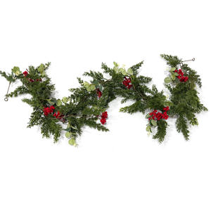 Guirlanda Artificial de Cedro com Toque Real, Folhas Vermelhas de Natal, Planta Verde Artificial para Exteriores - Product Image 2