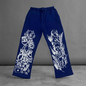 ONLYBLUEBUCKS Fashionable <b>Slim</b> <b>Fit</b> Blue <b>Jogger</b> Sweatpants 100% Cotton High Mid Waist Garment Dyed Colored Wash XL XXL Pattern - Product Image 3