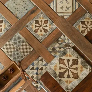 Piastrelle in stile medievale con motivo floreale, piastrelle effetto legno retrò per cucine, balconi, sale da tè, caffetterie, case vacanza, ingressi. - Product Image 4