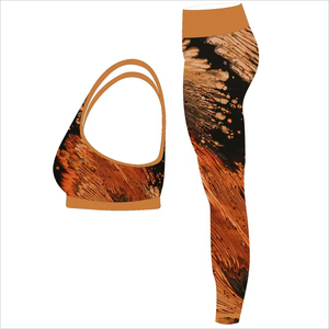 Ensemble de yoga pour femmes le plus vendu, imprimé à carreaux, logo frontal, taille élastique en Spandex/Nylon, séchage rapide, respirant, 2 pièces - Product Image 3