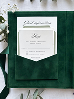 Boîte d'invitation personnalisée en velours émeraude pour mariage à destination, avec invitation en acrylique et enveloppe – Hochzeit Einladung