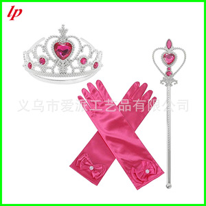 Princess Crown <b>Magic</b> Wand Gloves <b>Set</b> Gold Red Heart Design For Girls Costume Accessories LPP4614 - Product Image 5