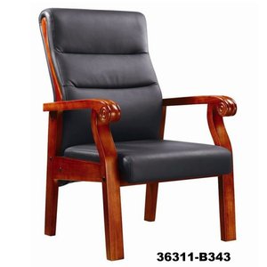 Silla de oficina de cuero silla de oficina ejecutiva con reposabrazos de madera 36311-B319 - Product Image 3