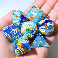 En gros, ensemble de dés polyédriques en résine sculptés sur mesure avec autocollants superposés pour jeux de rôle, D&D et jeux de société, bords tranchants -L14