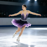 Robe de patinage artistique à manches longues, dégradé noir et violet, dos en V profond, jupe ornée de strass, pour filles adultes, compétition et performance