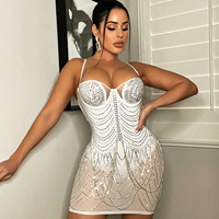Nouvelle Robe de Soirée Slim pour Femme avec Bretelles Fines, Diamants en Maille et Paillettes – Idéale pour Anniversaire