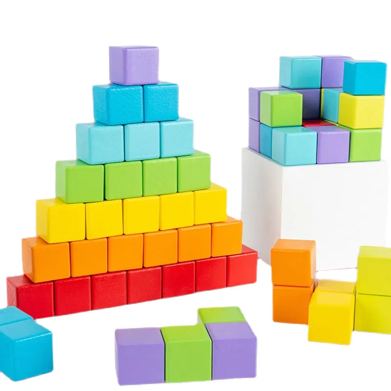 Montessori Education Children Cube Space Thinking Building Blocks 3D Puzzle Thinking Training Wood Teaching Aid Toys
