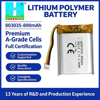 Batterie solide 3,7 V 800 mAh QS803035 rechargeable, pack de batteries Li-ion approuvé IEC62133 avec PCM et câble