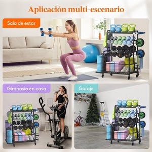 ชั้นเก็บของทำจากโลหะสามชั้นแบบไม่พับได้อุปกรณ์ออกกำลังกายมีล้อสำหรับดัมเบลเคตเทิลเบลเสื่อโยคะ - Product Image 6