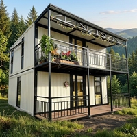 Maison préfabriquée en conteneur à deux étages, villa modulaire miniature à double niveau avec balcon, escalier, intérieur complet, cabane préfabriquée