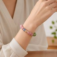 Bracelet en perles de verre Liuli rose et vert imitation antique fait main de 12 mm, avec perles florales bleues, bijoux de yoga et de méditation, vente en gros