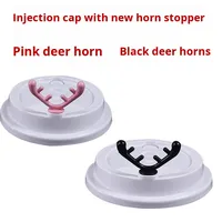 Tapa superior abatible de plástico desechable gruesa de 90mm, tapas de taza moldeadas por inyección de corazón rojo en forma de asta sin derrames para té con leche fría
