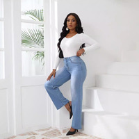 Celana Retro Wanita Longgar Kasual Ukuran Besar Celana Jeans Kaki Lebar Warna Terang Bermotif Garis 3D Musim Panas Katun Bermerek Celana Jeans Wanita