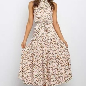 hzwn7109- Abito da donna con stampa a pois e laccetti al collo - Product Image 4