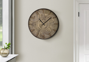 Orologio da Parete Rotondo da 20 Pollici di Tendenza, Stile Vintage con Sfondo a Ingranaggi Stampati, Perfetto per un Arredamento Transizionale - Product Image 4