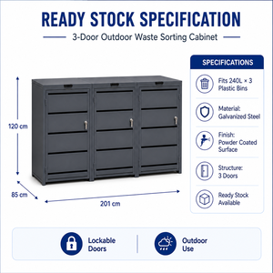 Outdoor Wheelie <strong>Bin</strong> Storage Cabinet 3 <strong>Door</strong> Metal Garbage Can Enclosure Stainless Steel Trash <strong>Bin</strong> Shed for Villa Courtyard Europe - Product Image 4