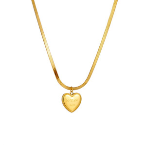Heart Pendant Titanium Steel Snake Chain Necklace Gold Color Unisex Gift Jewelry - Product Image 5