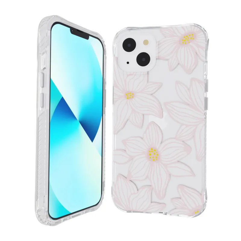 2022 New For Iphone 14 Pro Clear Transparent Phone Case custom print Lily flower pattern Anti Impact 3m Drop Test
