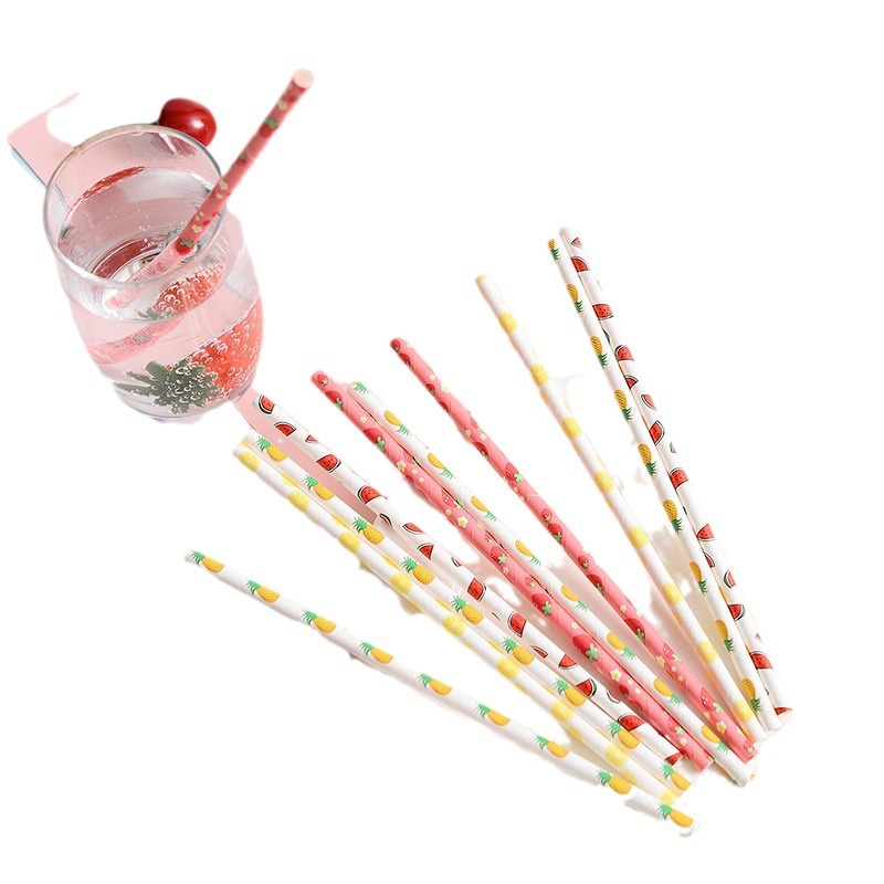 Hot Selling Cool Summer Fruit Pattern Disposable Biodegradable Kraft Paper Straws Paper Straws Beverage Wholesale