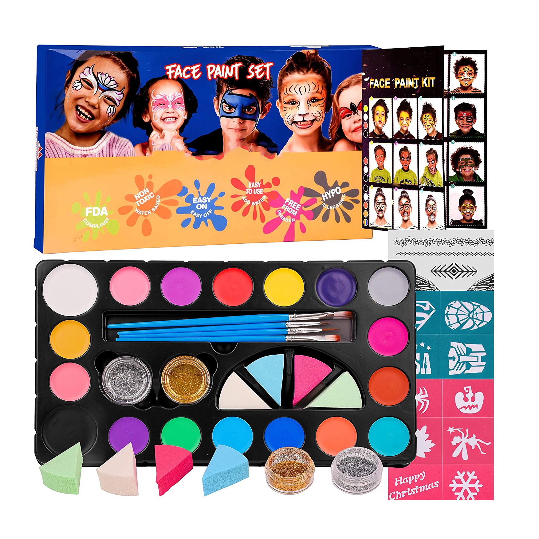 Snazaroo краски для лица 18 видов цветов гордость краски для лица, 40 трафаретов 4 кисти, 4 уход за кожей лица живопись губка