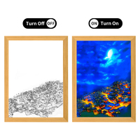 Tableau d'Art Mural Créatif en Acrylique Lumineux à LED avec Animation, Décoration d'Intérieur, Cadre Photo en Bois, Peinture de Paysage Innovante Encadrée