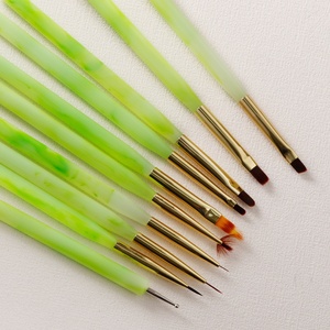 Ensemble de pinceaux à ongles multifonctionnels pour salon de manucure, avec manche en plastique vert, petite taille, pour nail art au gel, avec virole sertie et liner plat en nylon - Product Image 3