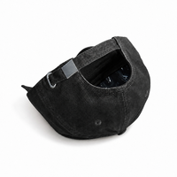 Casquette de baseball personnalisée avec logo brodé noir effet vieilli, six panneaux, style Dad Hat, streetwear, visière incurvée, en sergé de coton, vente en gros OEM
